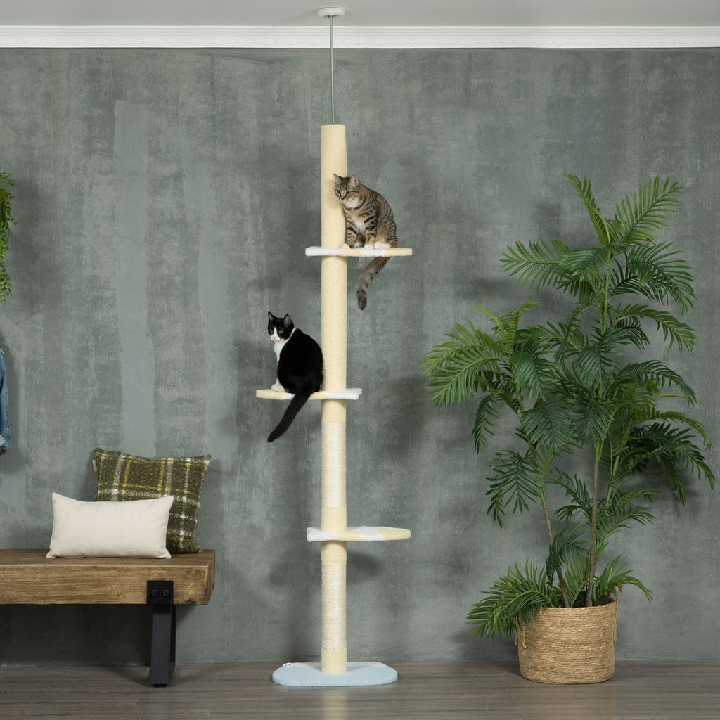 Adjustable Floor-to-Ceiling Cat Tree with 4 Platforms and Scratching Post