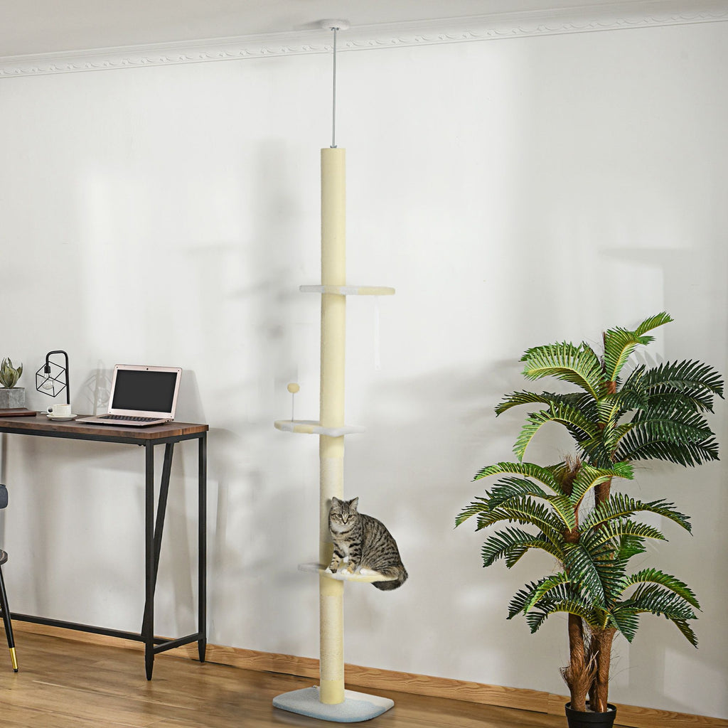 Adjustable Floor-to-Ceiling Cat Tree with 4 Platforms and Scratching Post