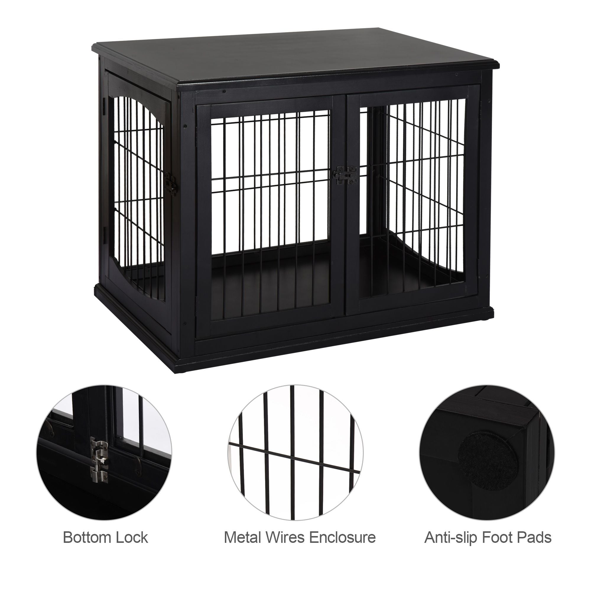 Modern furniture-style Dog Crate Furniture Double Door for Small Dogs Stylish Black