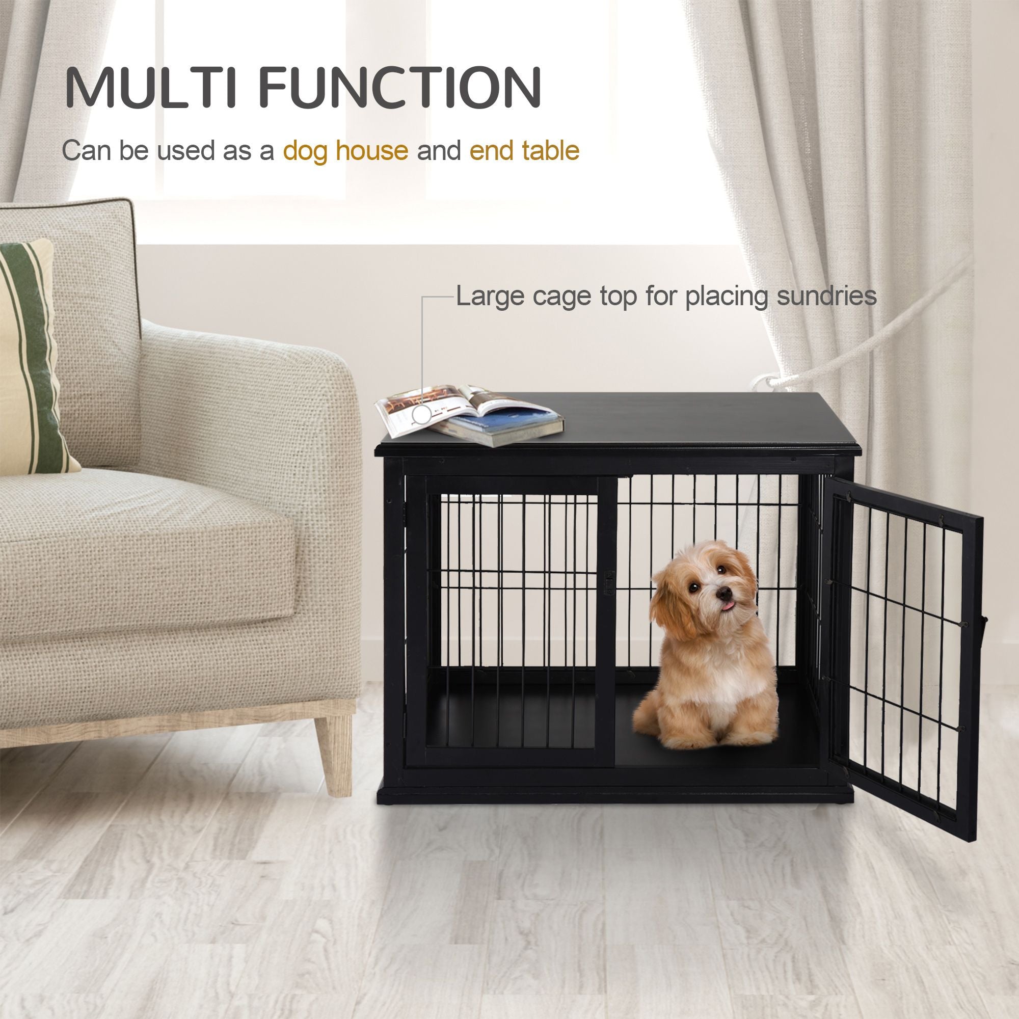 Modern furniture-style Dog Crate Furniture Double Door for Small Dogs Stylish Black