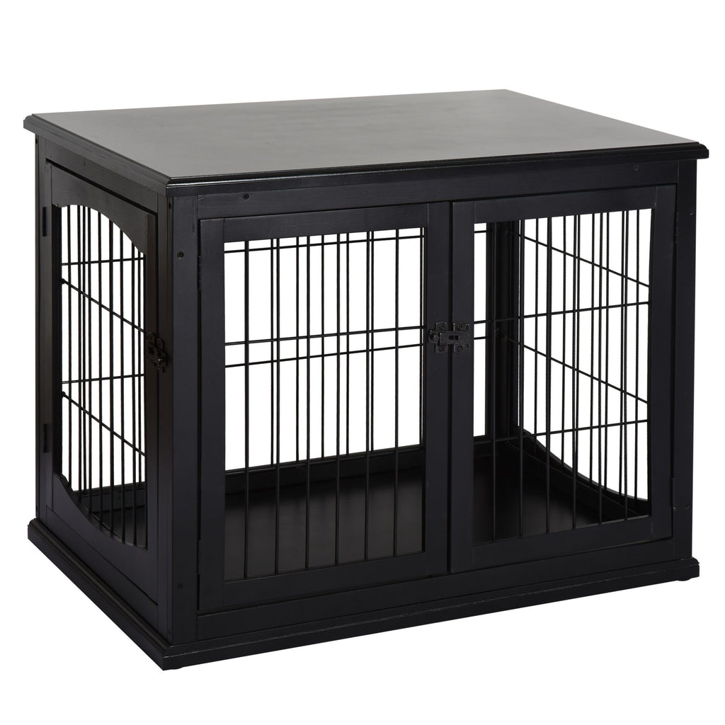 Modern furniture-style Dog Crate Furniture Double Door for Small Dogs Stylish Black