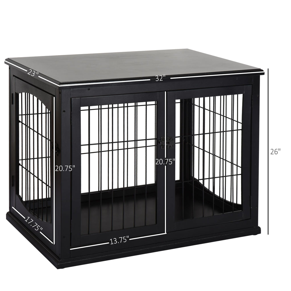 Modern furniture-style Dog Crate Furniture Double Door for Small Dogs Stylish Black