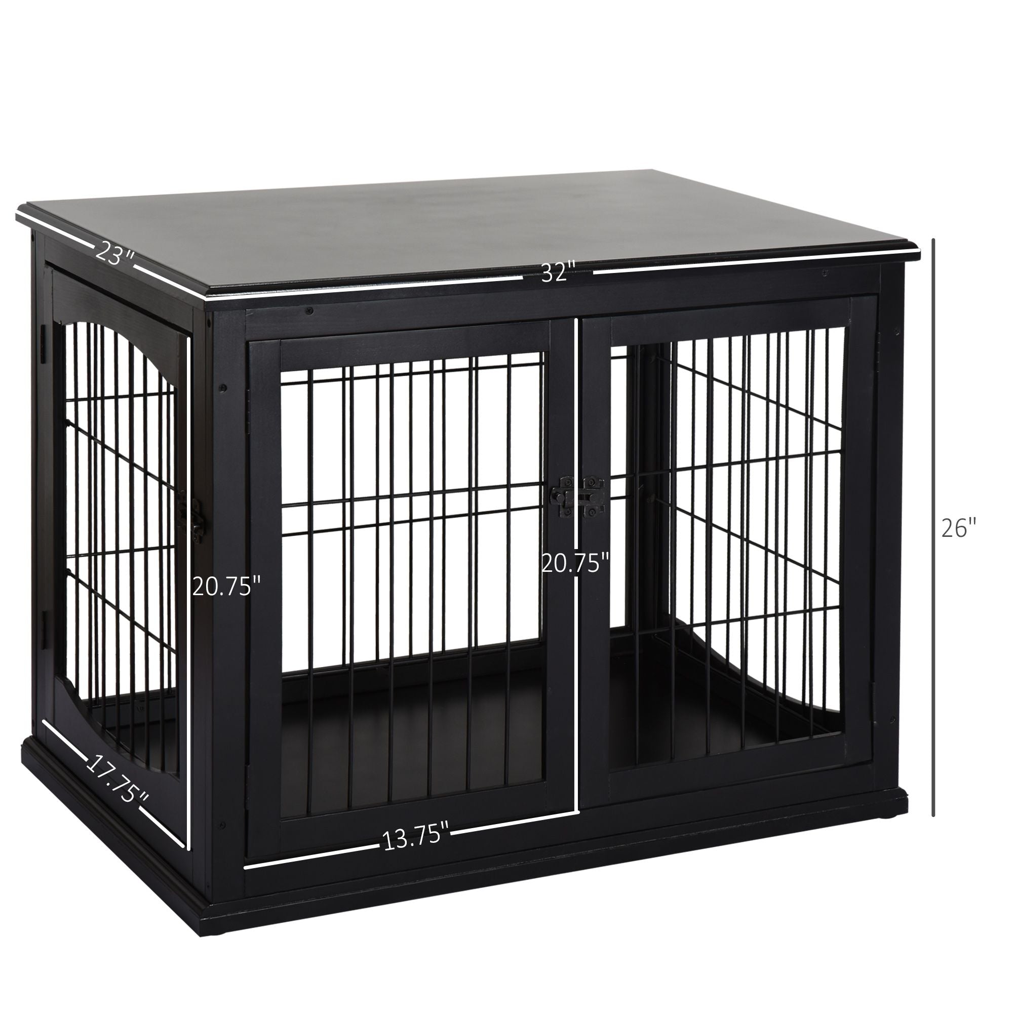 Modern furniture-style Dog Crate Furniture Double Door for Small Dogs Stylish Black