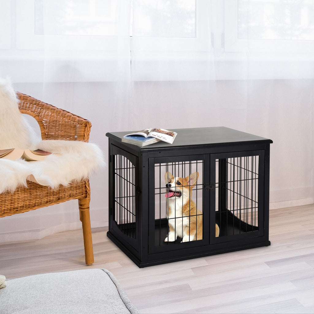 Modern furniture-style Dog Crate Furniture Double Door for Small Dogs Stylish Black