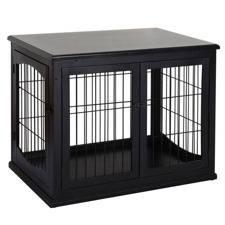 Modern furniture-style Dog Crate Furniture Double Door for Small Dogs Stylish Black