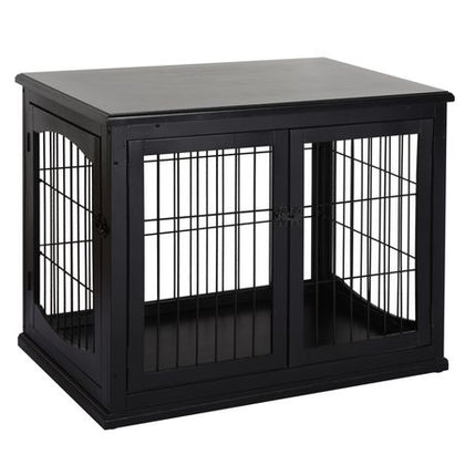 Modern furniture-style Dog Crate Furniture Double Door for Small Dogs Stylish Black