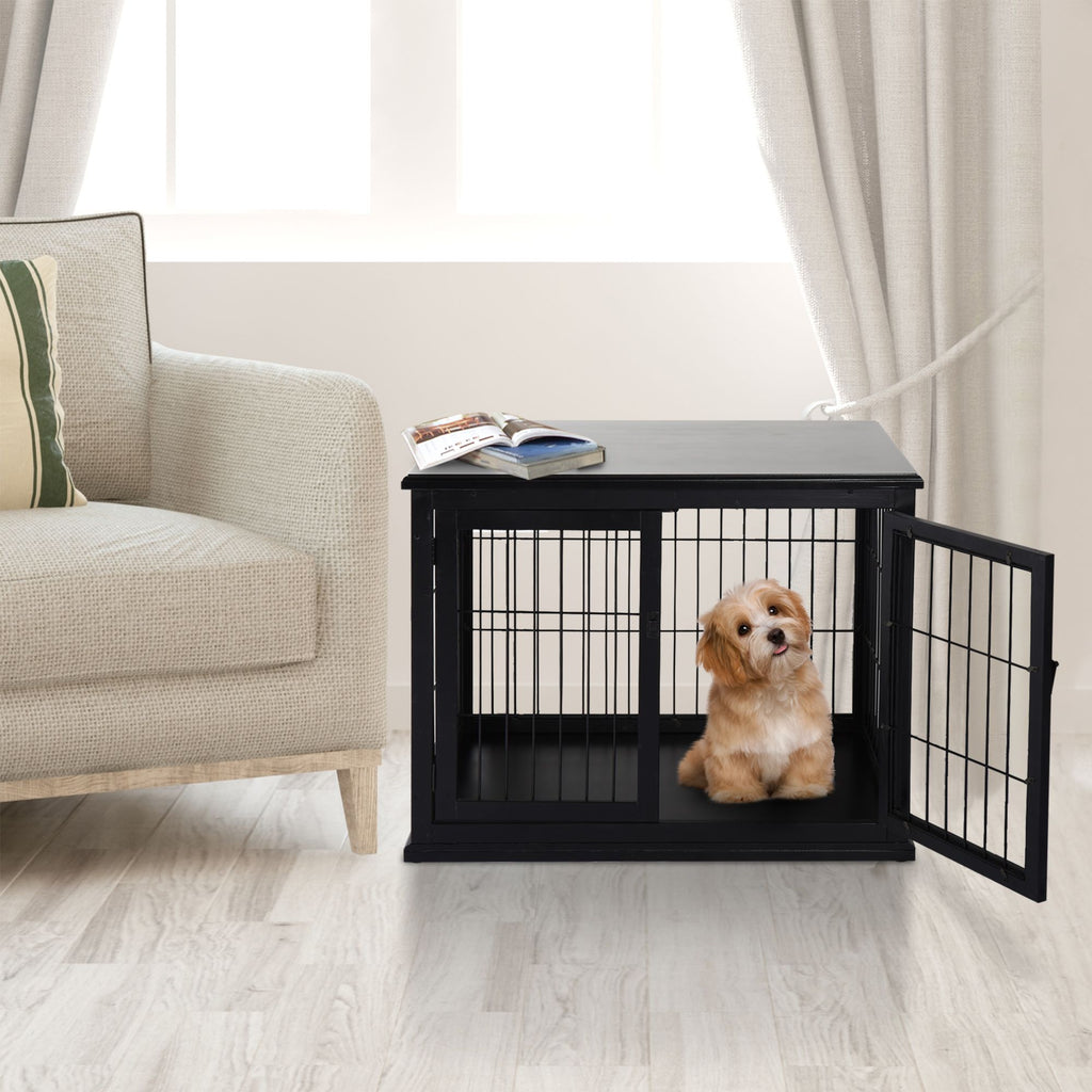 Modern furniture-style Dog Crate Furniture Double Door for Small Dogs Stylish Black