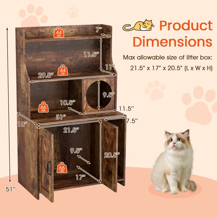 Modern Wooden Industrial Cat Litter Box Enclosure with Storage Shelves