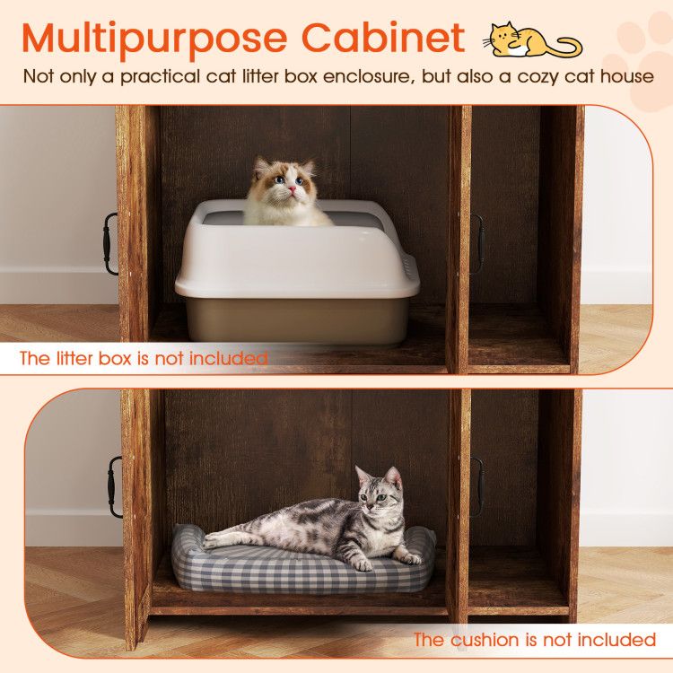 Modern Wooden Industrial Cat Litter Box Enclosure with Storage Shelves