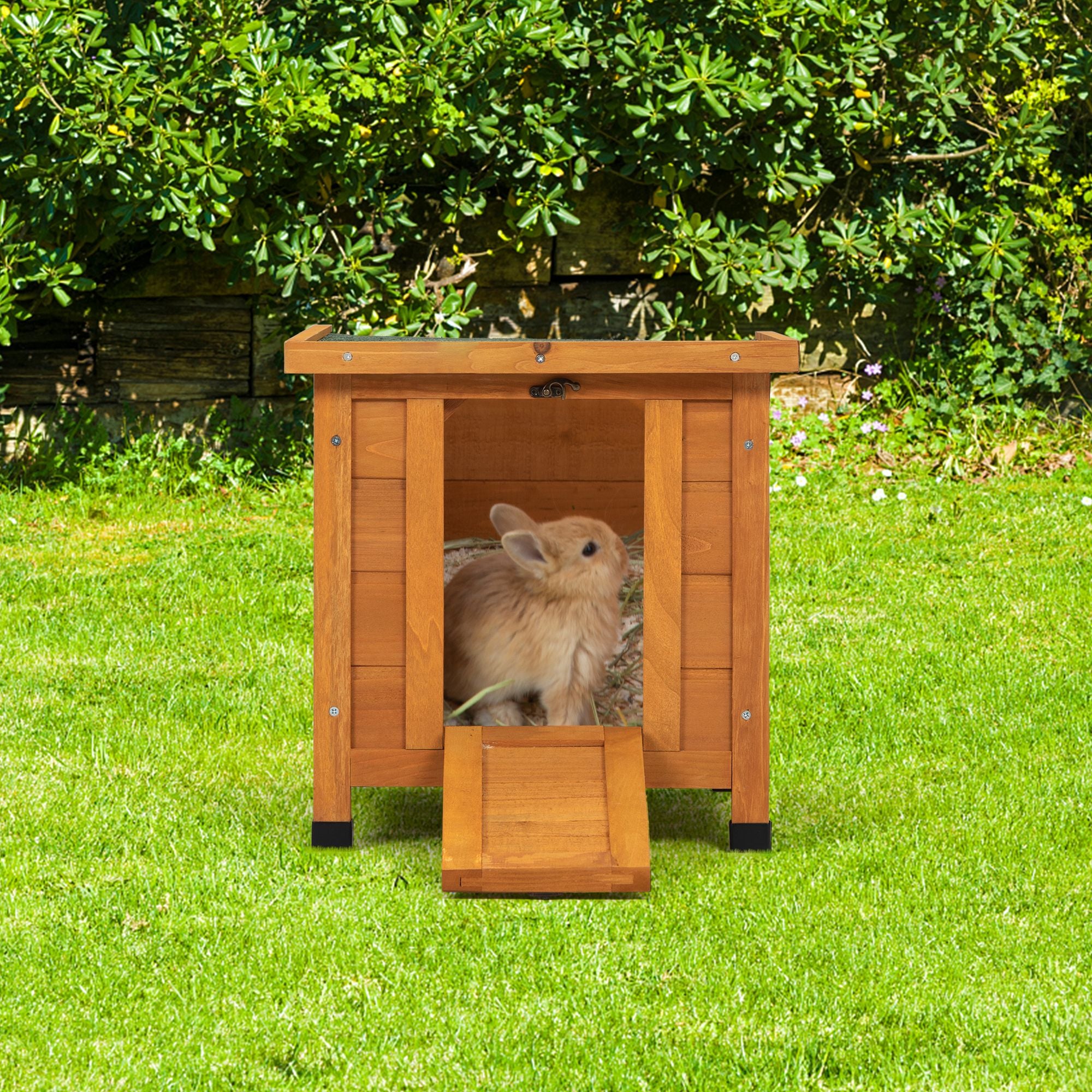 Modern furniture-style Rabbit Cat Dog Hutch, Indoor/Outdoor Retreat House with Openable Roof for Small Pets