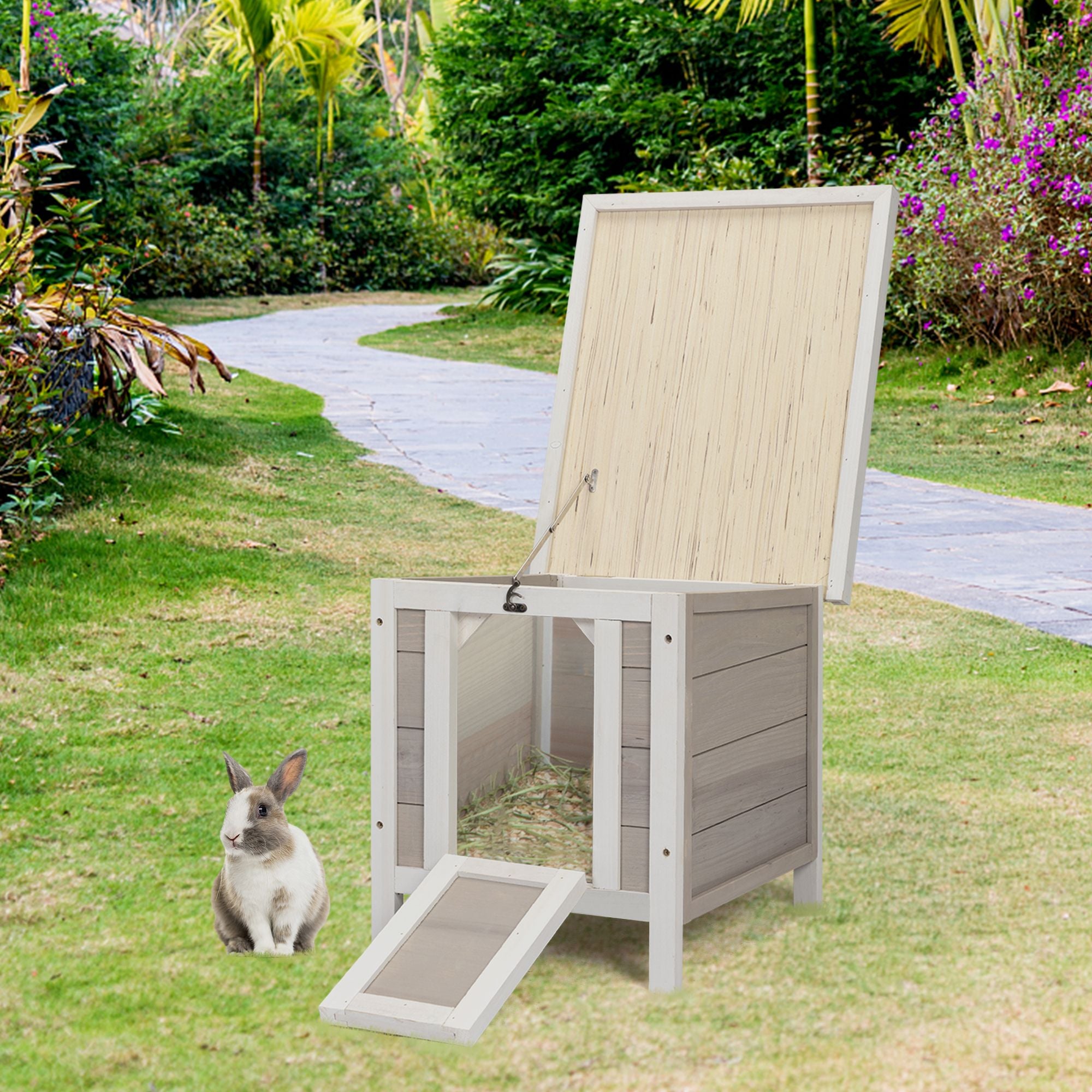 Modern furniture-style Small Pet House with Openable Roof - Gray