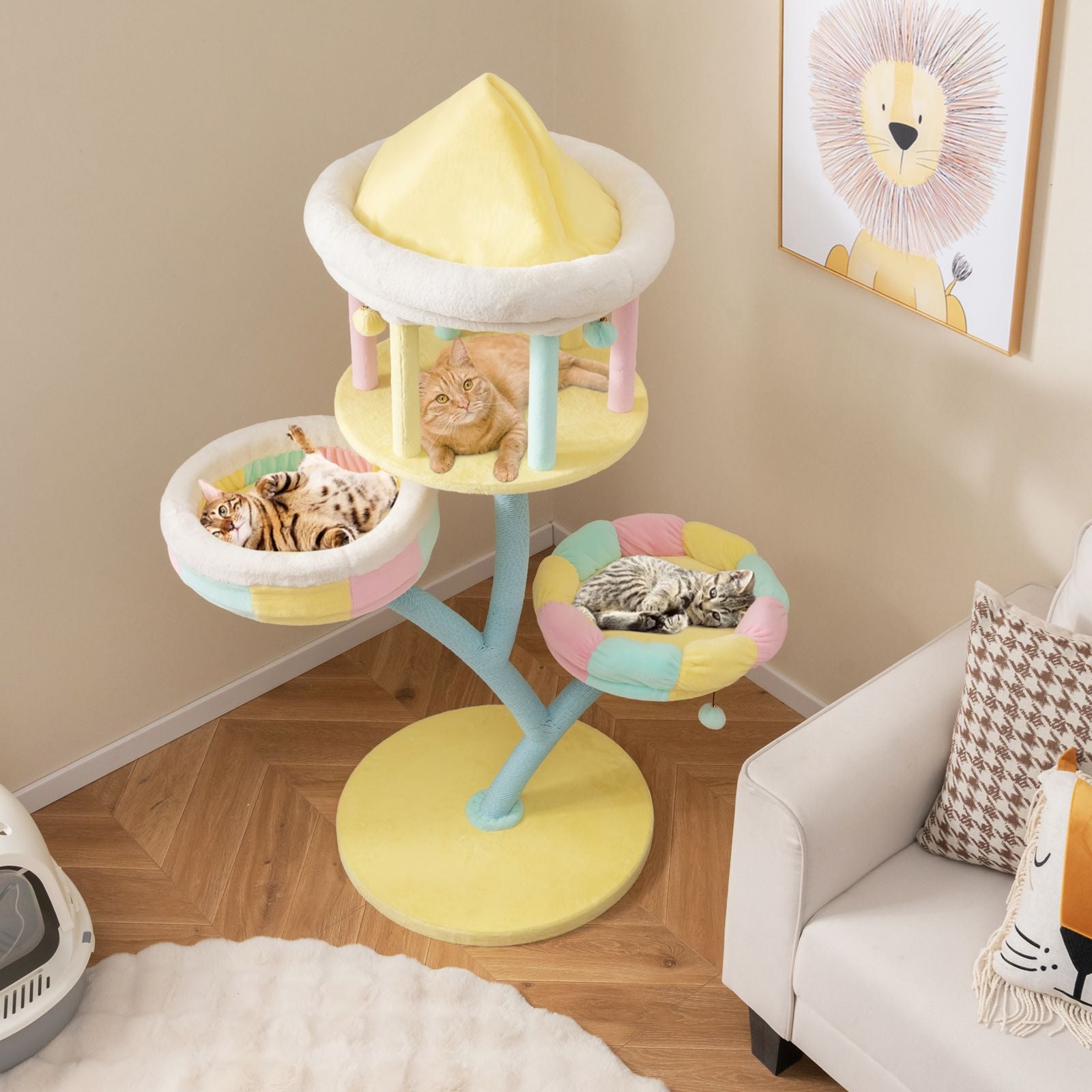 Multi-Level Cat Tower with Removable Perches and Scratching Posts