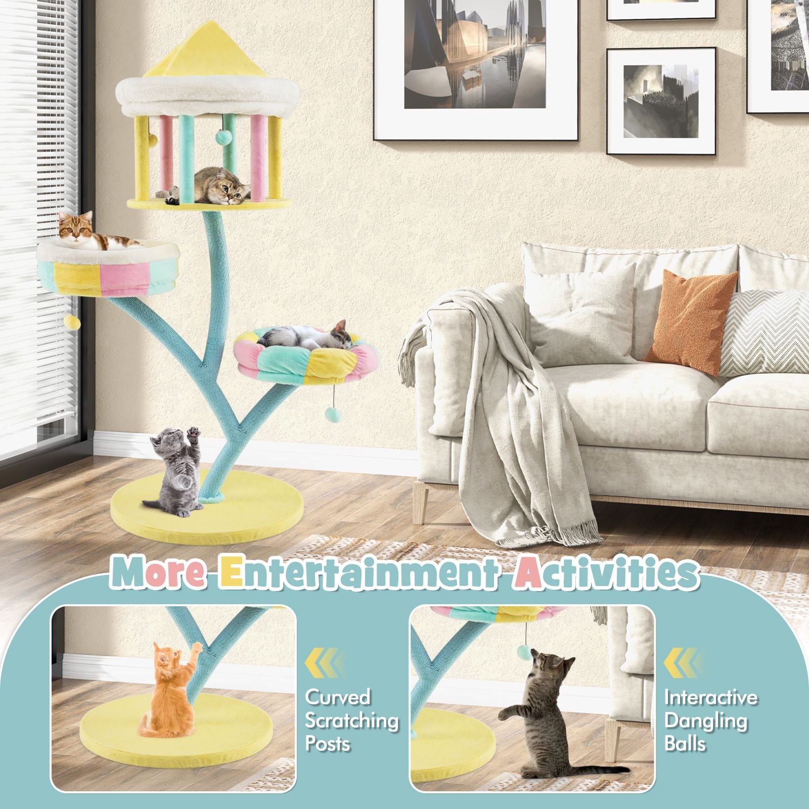 Multi-Level Cat Tower with Removable Perches and Scratching Posts