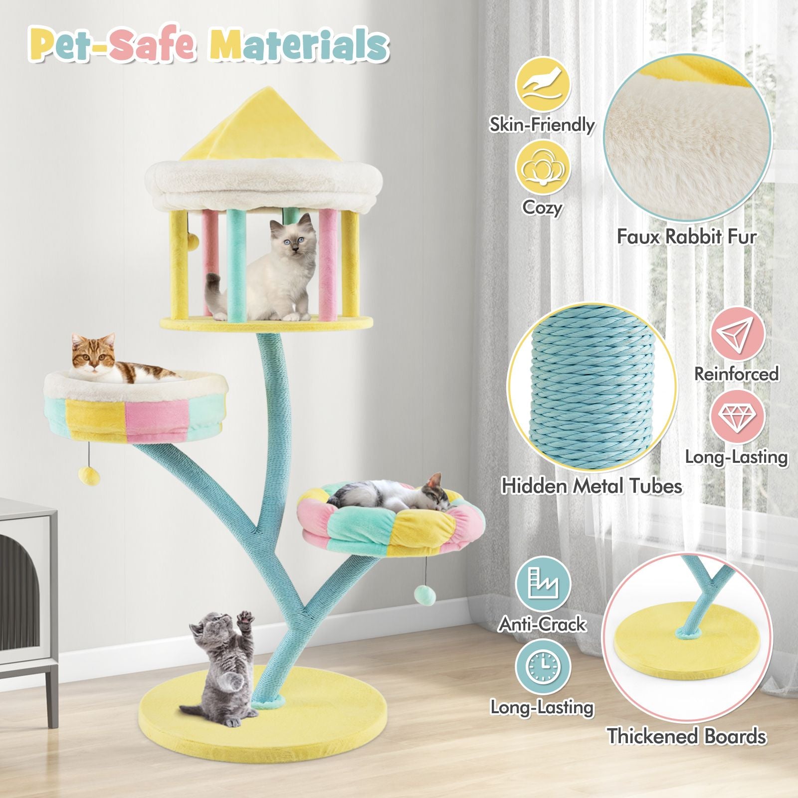 Multi-Level Cat Tower with Removable Perches and Scratching Posts