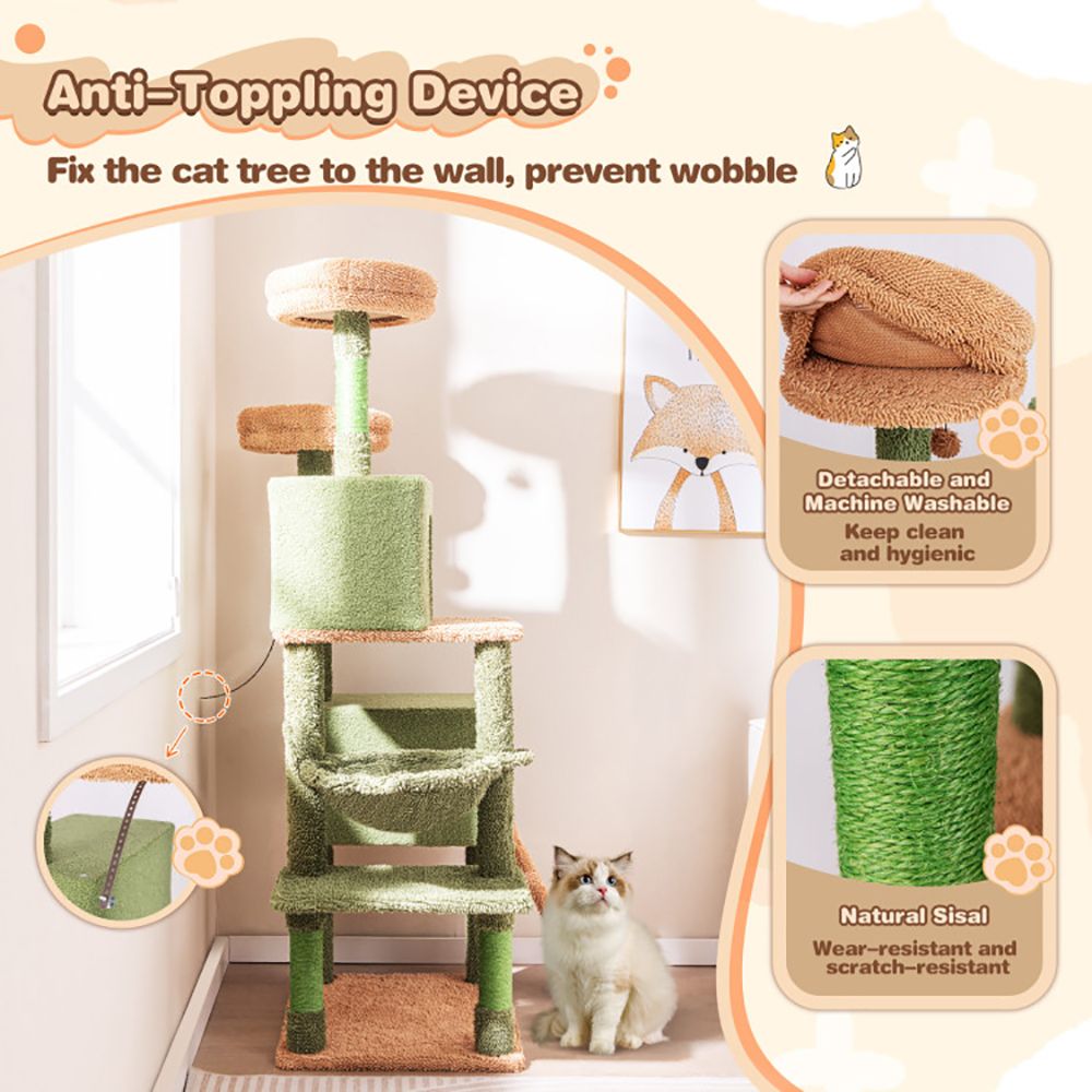 Multi-level Cactus Cat Tree with Scratching Posts Ladder Double Condos and Toys Bed