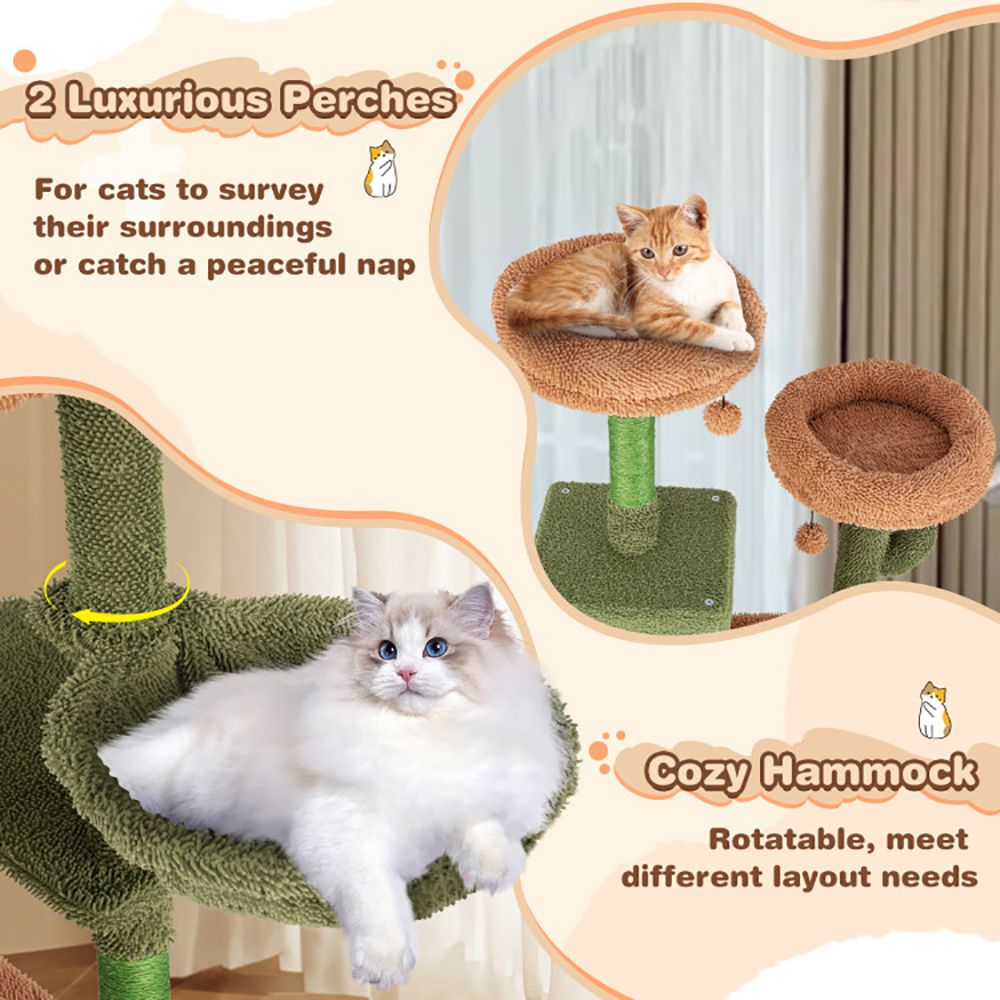 Multi-level Cactus Cat Tree with Scratching Posts Ladder Double Condos and Toys Bed