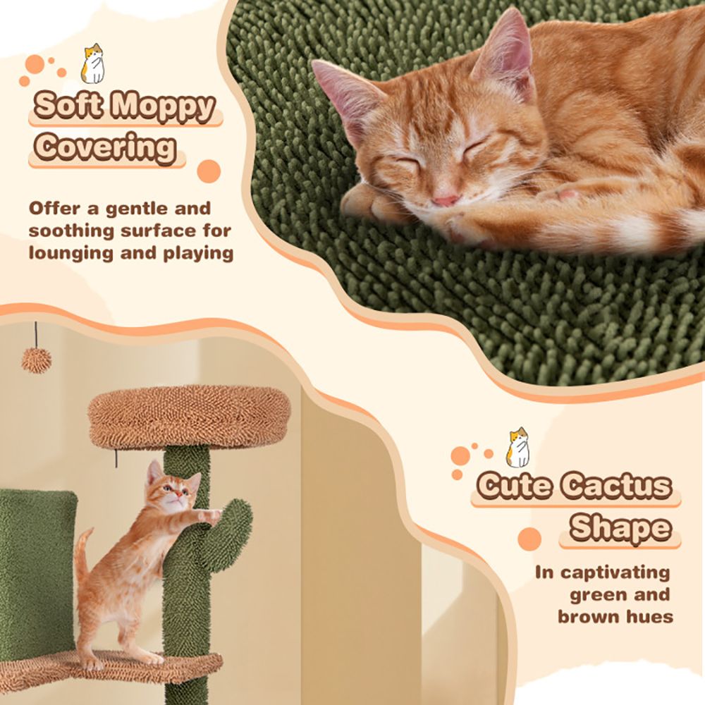 Multi-level Cactus Cat Tree with Scratching Posts Ladder Double Condos and Toys Bed