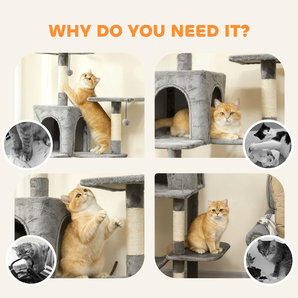 Multi-Level Cat Tower, 80" Tall Cat Tree, with 2 Condos, 2 Hammocks, 6 Sisal Scratching Posts, Dark Gray