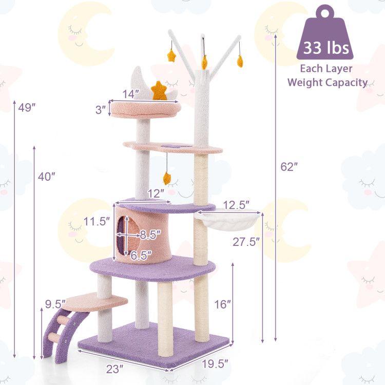 Multi-Level Cat Tower with Sisal Scratching Posts and Cozy Condo