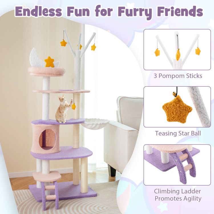Multi-Level Cat Tower with Sisal Scratching Posts and Cozy Condo