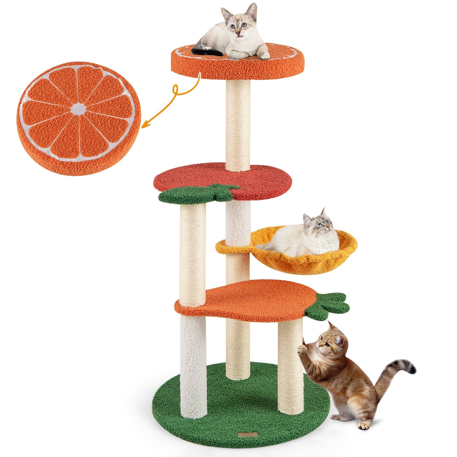 Multi-Level Cat Tree with Fruit-Shaped Platforms for Active Play