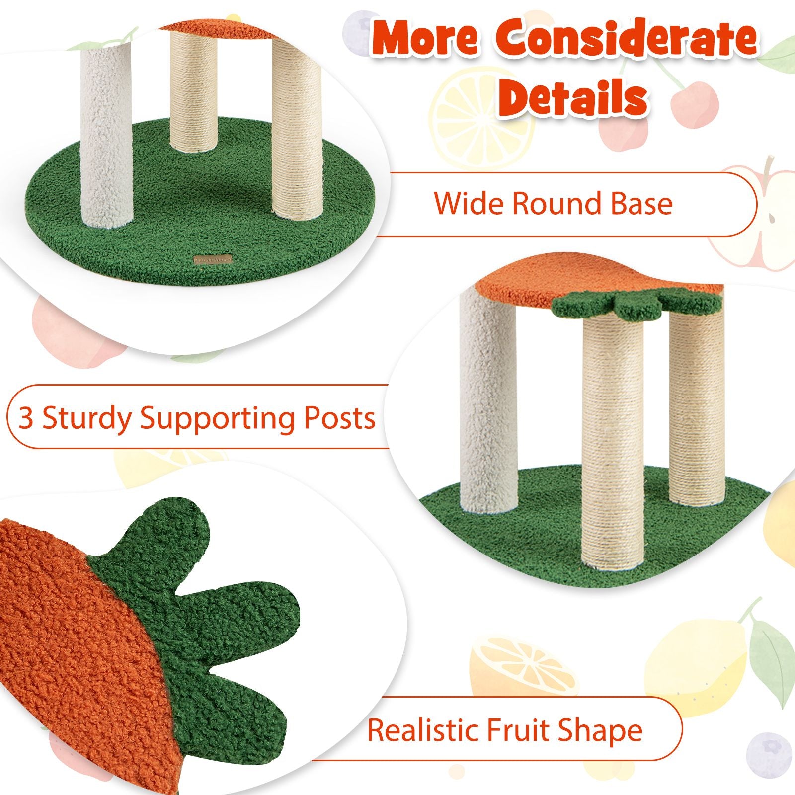 Multi-Level Cat Tree with Fruit-Shaped Platforms for Active Play