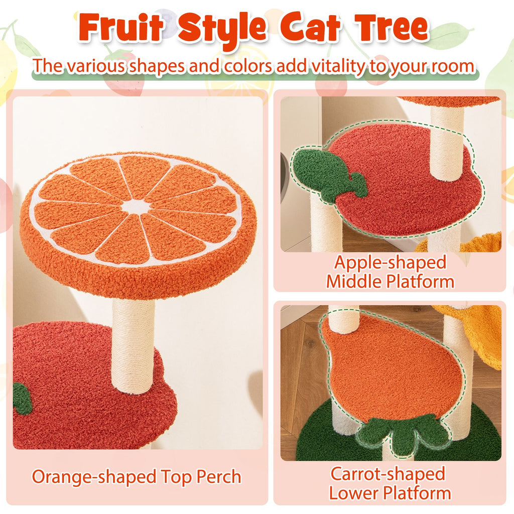 Multi-Level Cat Tree with Fruit-Shaped Platforms for Active Play