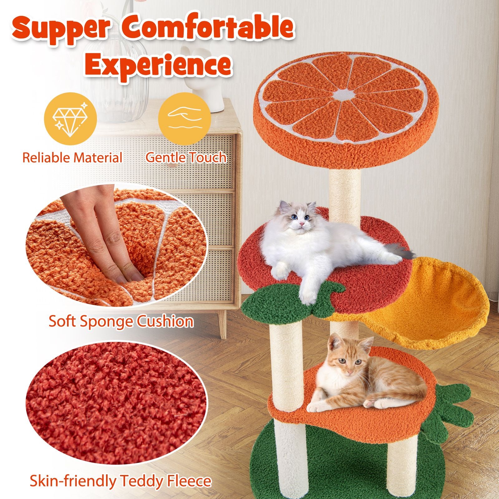 Multi-Level Cat Tree with Fruit-Shaped Platforms for Active Play