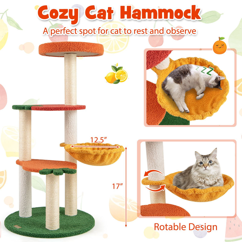 Multi-Level Cat Tree with Fruit-Shaped Platforms for Active Play