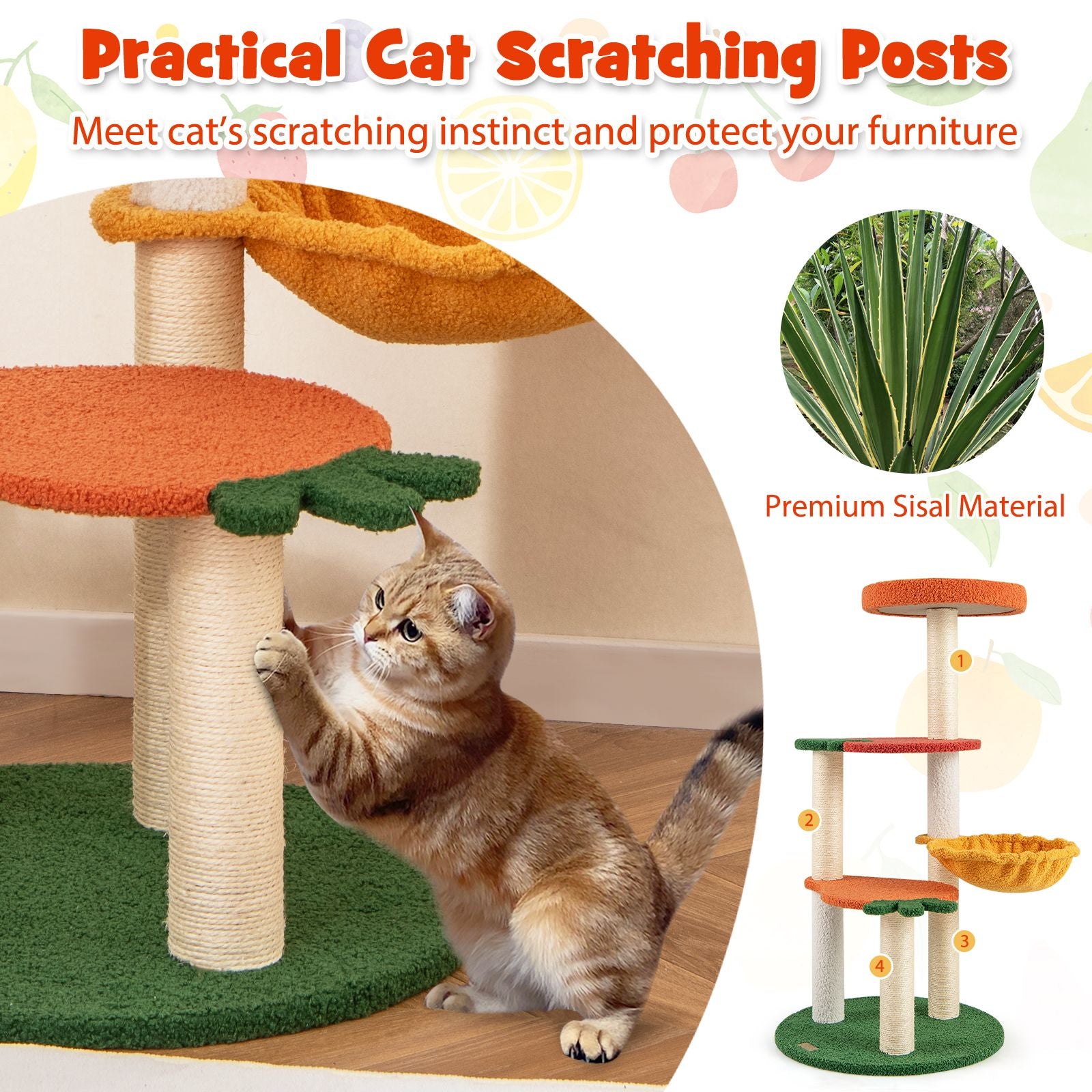 Multi-Level Cat Tree with Fruit-Shaped Platforms for Active Play