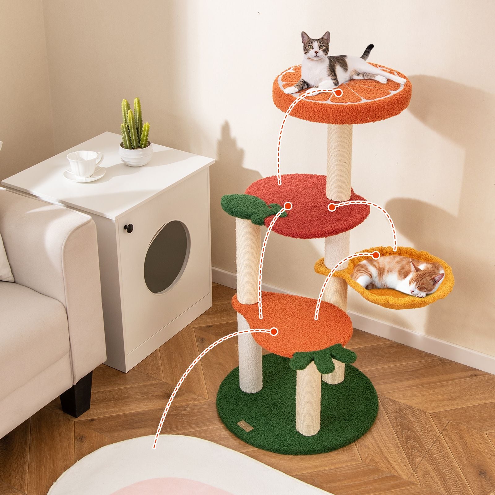 Multi-Level Cat Tree with Fruit-Shaped Platforms for Active Play