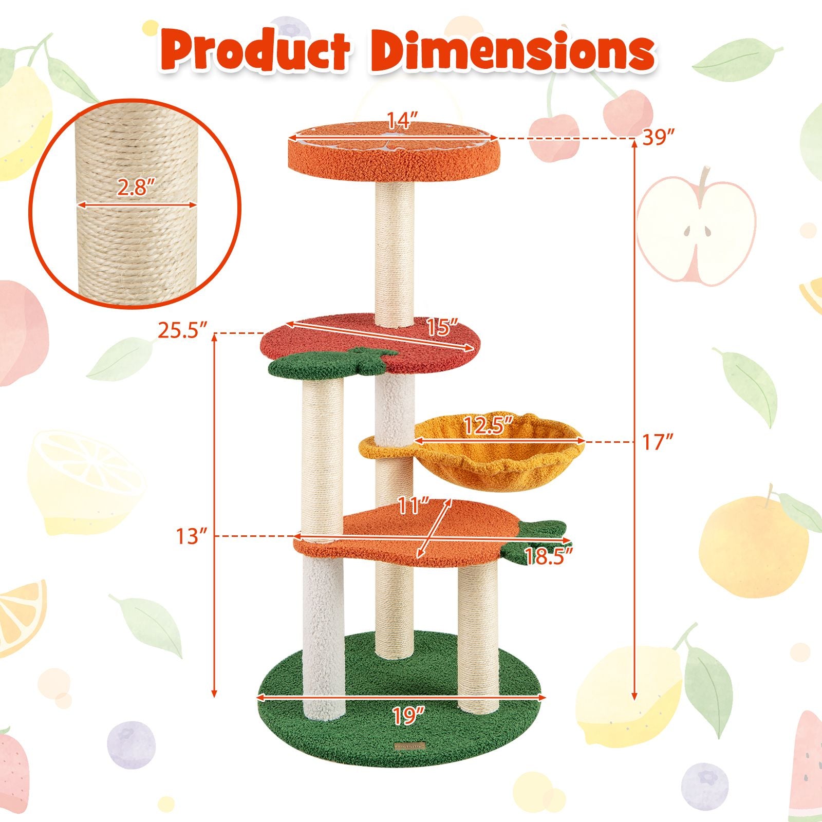 Multi-Level Cat Tree with Fruit-Shaped Platforms for Active Play