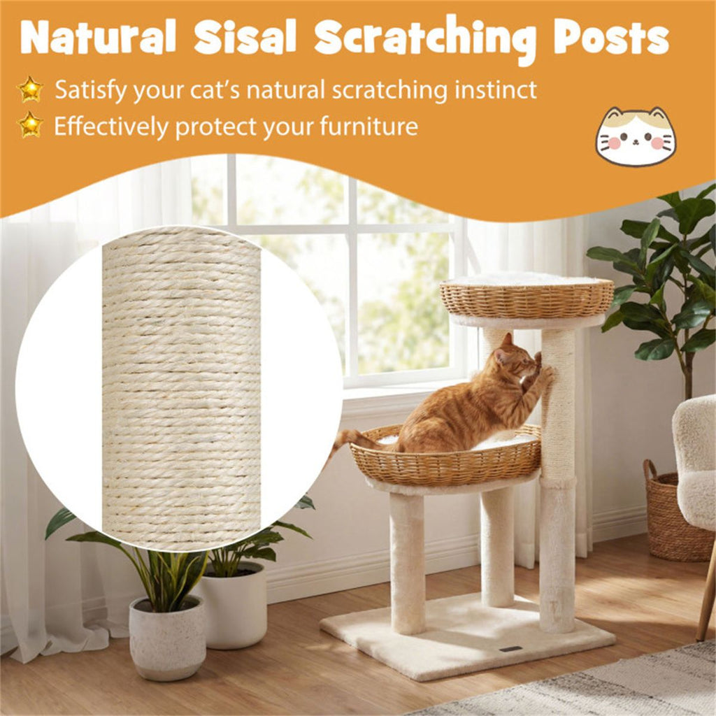Multi-Level Cat Tree with Wicker Baskets & Sisal Scratching Posts