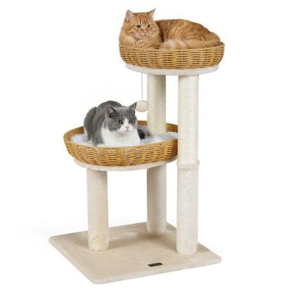 Multi-Level Cat Tree with Wicker Baskets & Sisal Scratching Posts