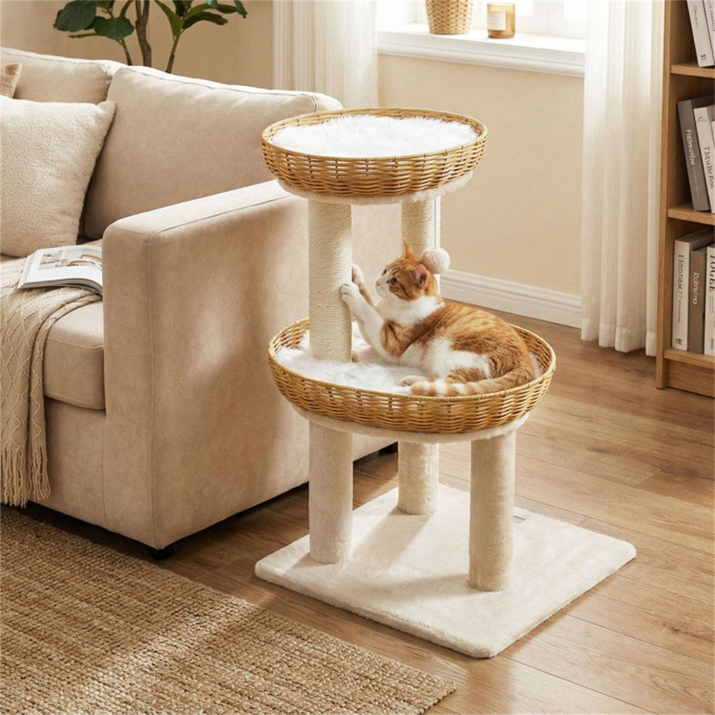 Multi-Level Cat Tree with Wicker Baskets & Sisal Scratching Posts