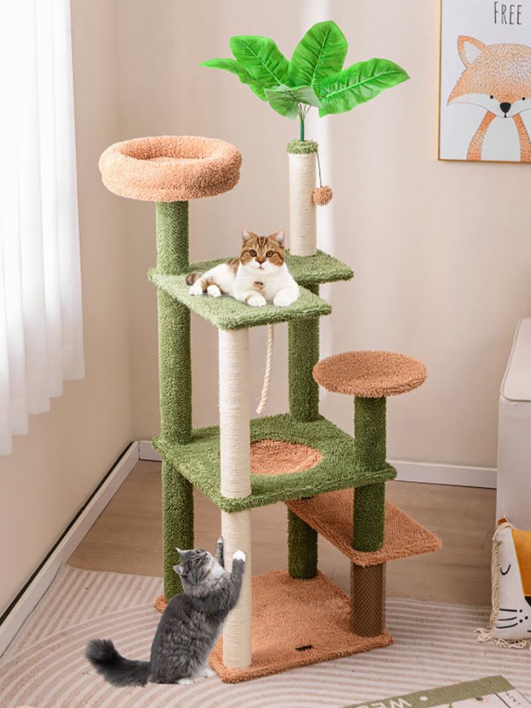 Multilevel Cat Tree with Scratching Posts and Rope Plush Perch Toy Bed