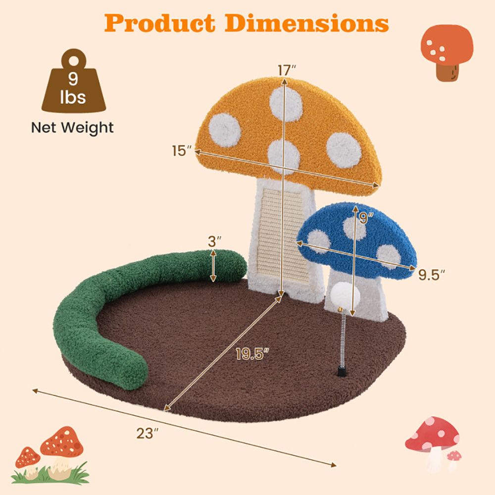 Mushroom Cat Bed Cat Claw Scratcher with Wide Bed and Sisal Scratch Panel