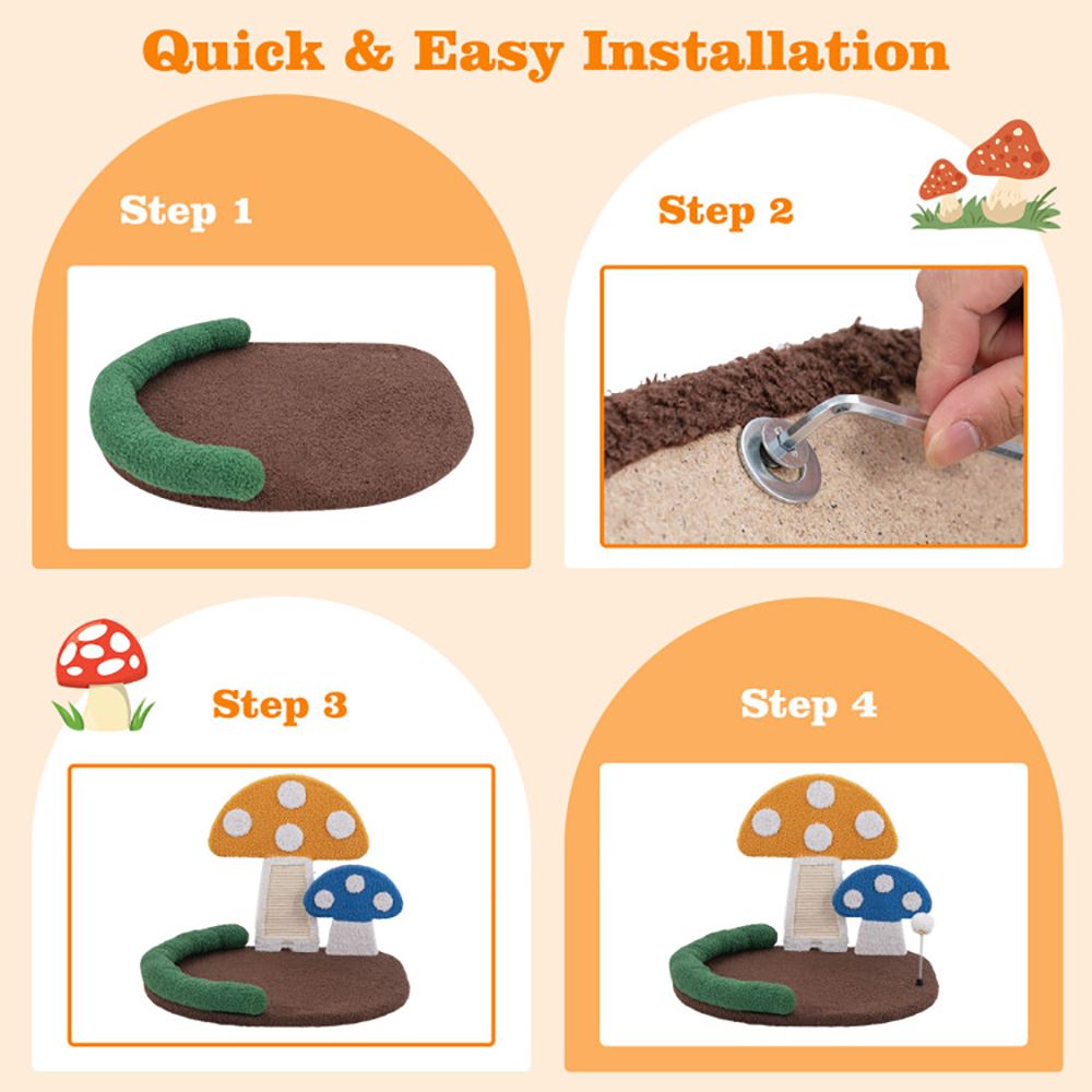 Mushroom Cat Bed Cat Claw Scratcher with Wide Bed and Sisal Scratch Panel