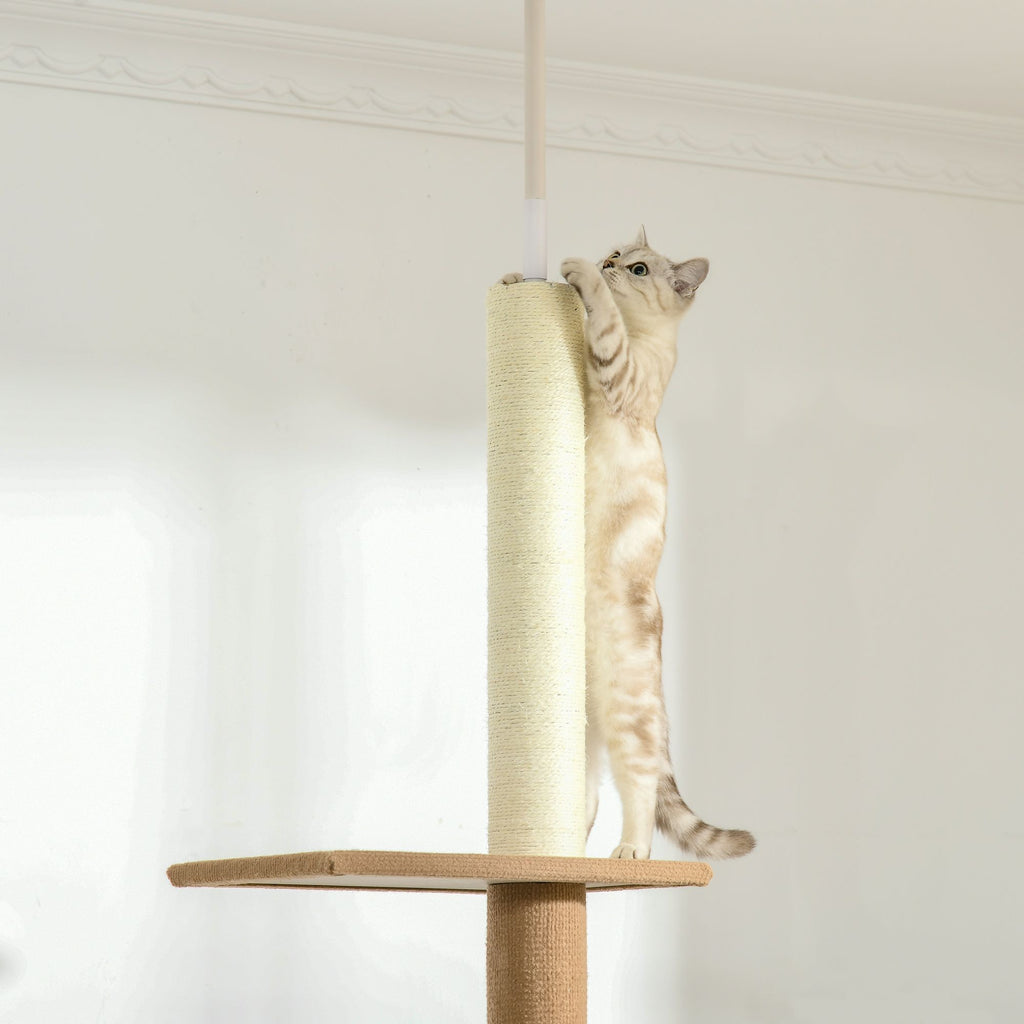 Natural Floor-to-Ceiling Cat Tree, Sisal-Covered Scratching Posts, Light Brown