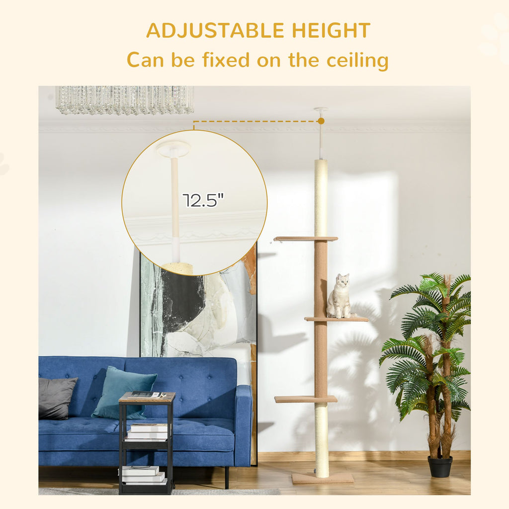 Natural Floor-to-Ceiling Cat Tree, Sisal-Covered Scratching Posts, Light Brown