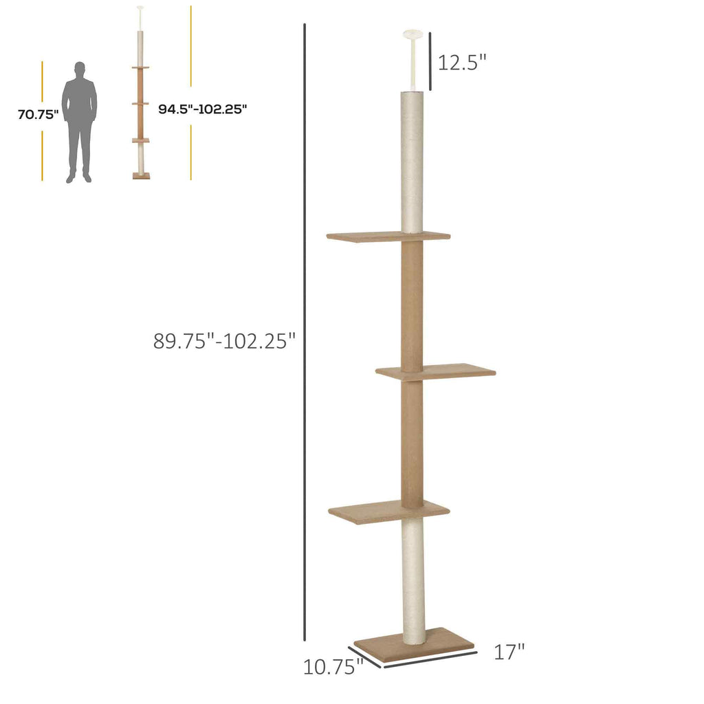 Natural Floor-to-Ceiling Cat Tree, Sisal-Covered Scratching Posts, Light Brown