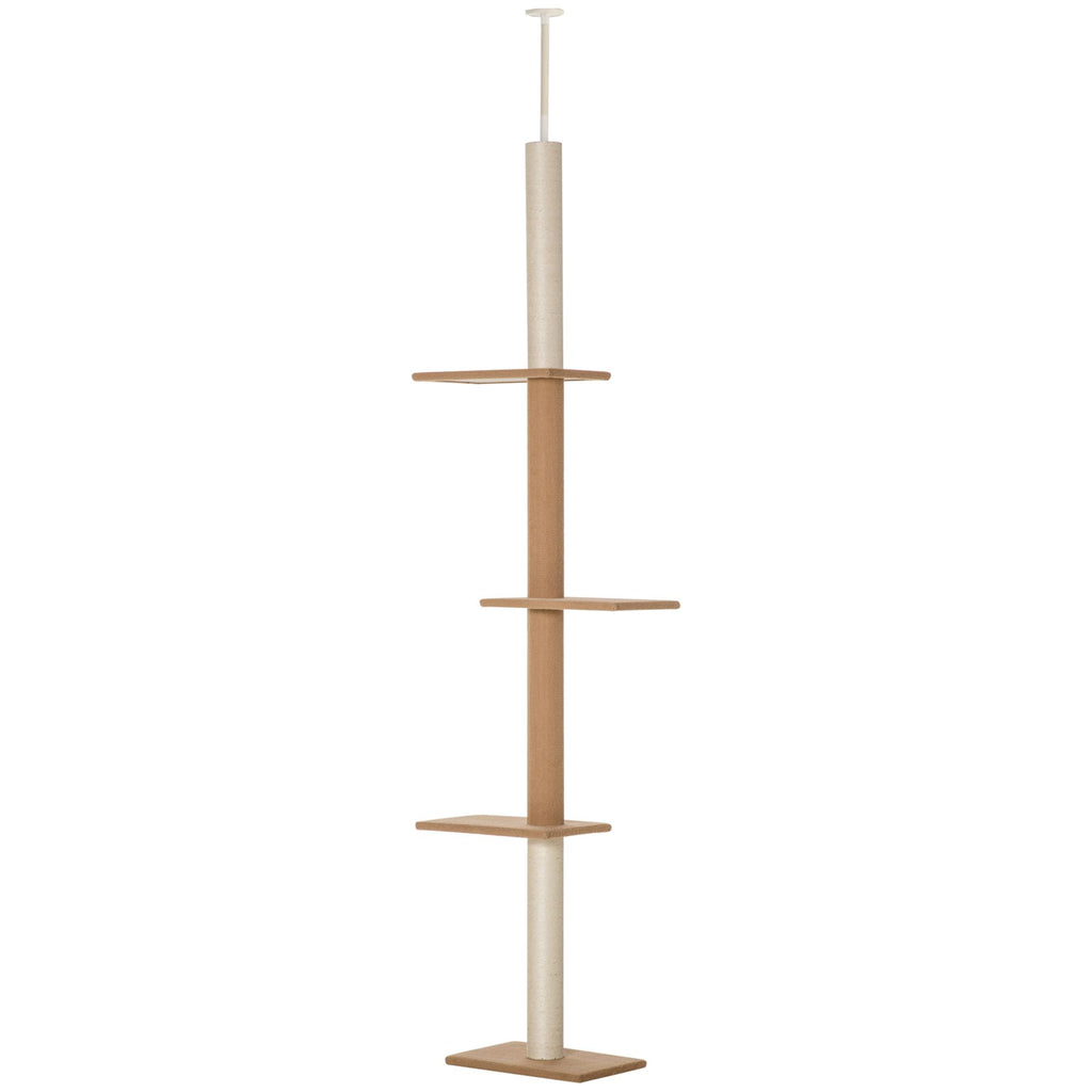 Natural Floor-to-Ceiling Cat Tree, Sisal-Covered Scratching Posts, Light Brown