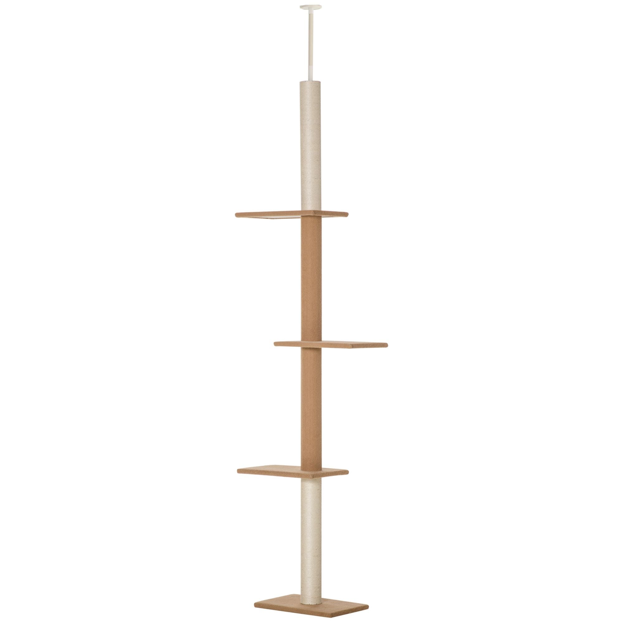 Natural Floor-to-Ceiling Cat Tree, Sisal-Covered Scratching Posts, Light Brown
