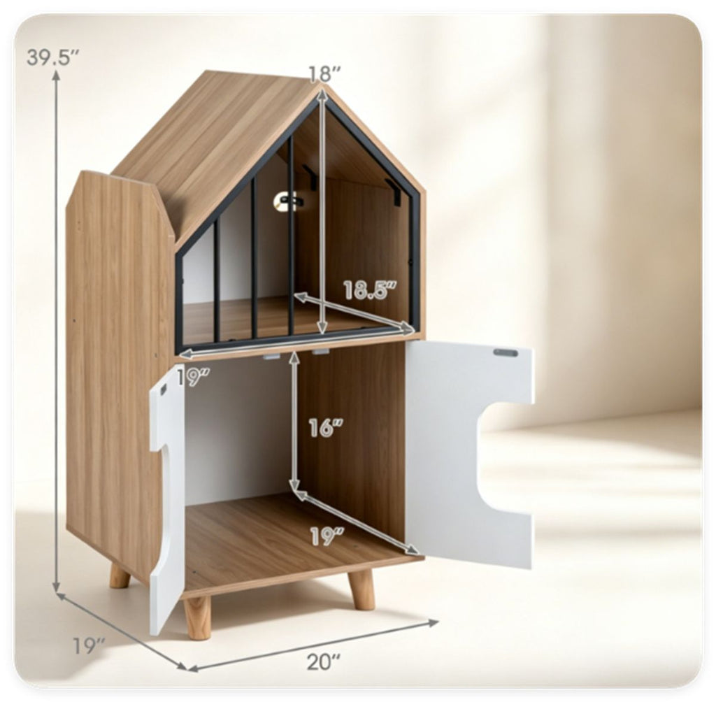 Hidden Cat Litter Box Furniture with Elevated Lounge