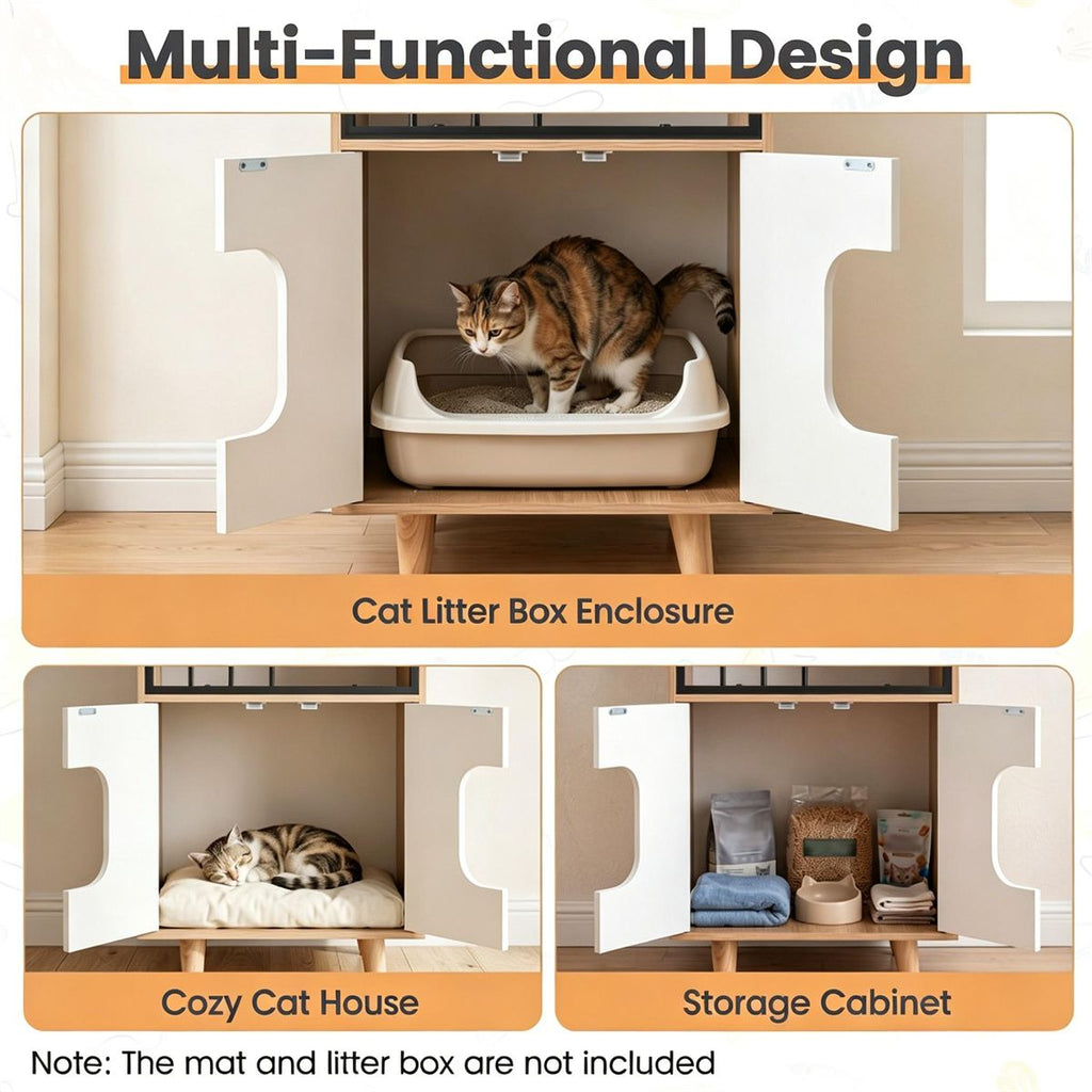 Hidden Cat Litter Box Furniture with Elevated Lounge