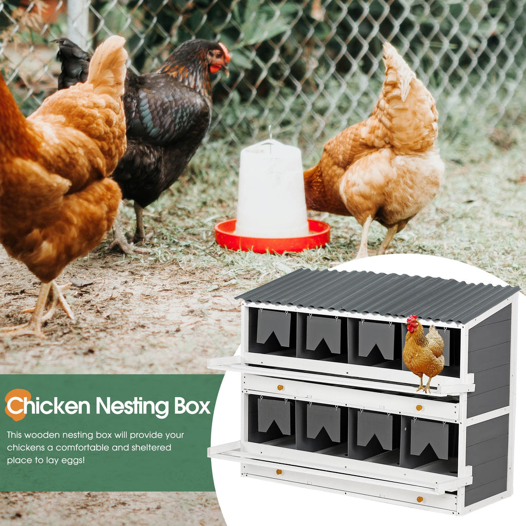 8-Compartment furniture-style Chicken Nesting Box with Rollout Eggs Collection & PVC Roof