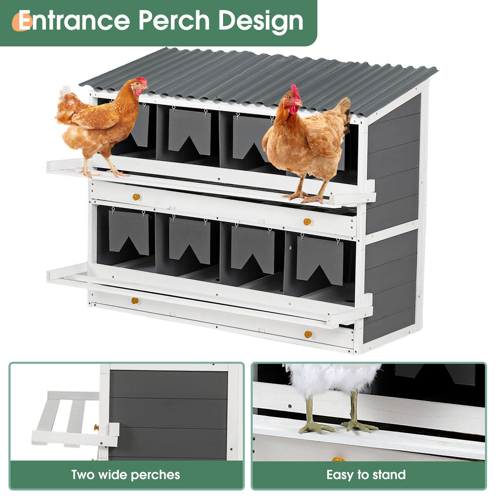 8-Compartment furniture-style Chicken Nesting Box with Rollout Eggs Collection & PVC Roof