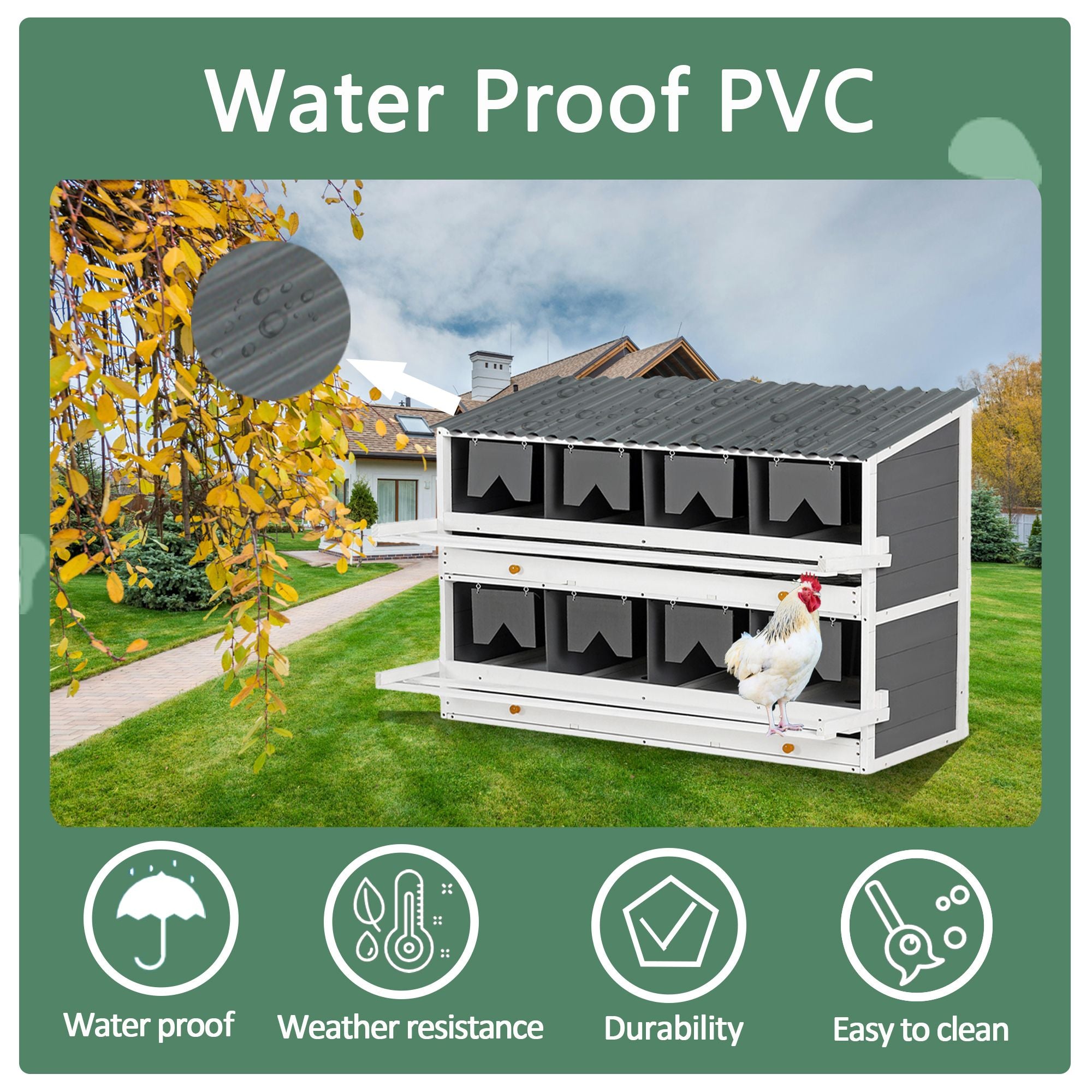 8-Compartment furniture-style Chicken Nesting Box with Rollout Eggs Collection & PVC Roof