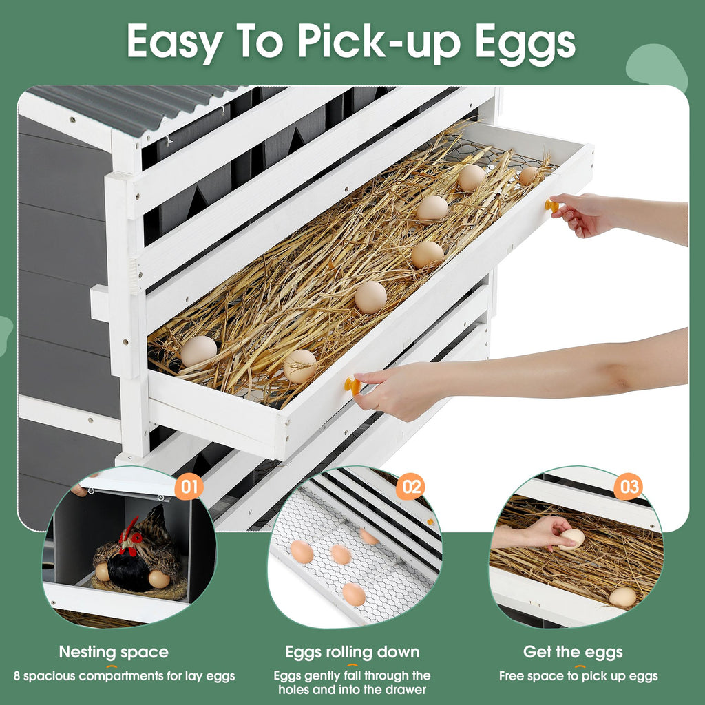 8-Compartment furniture-style Chicken Nesting Box with Rollout Eggs Collection & PVC Roof