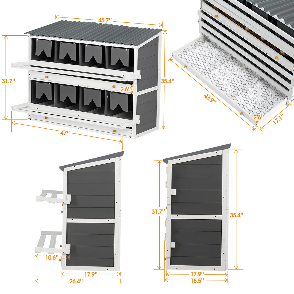 8-Compartment furniture-style Chicken Nesting Box with Rollout Eggs Collection & PVC Roof